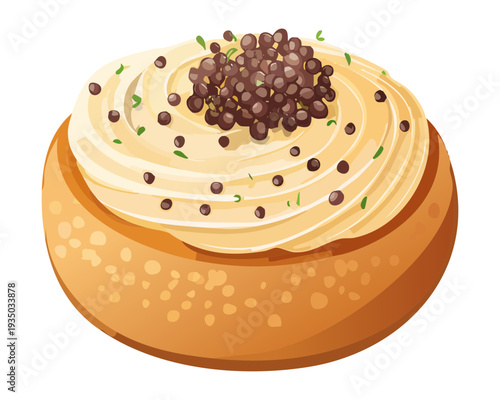 Black charcoal sponge cake with lemon cream and citrus slice for modern cafe dessert menu presentation - Vector Illustration