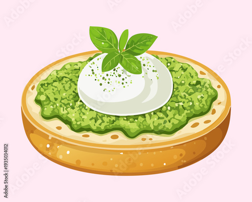 Bruschetta toast with tomato topping and cream cheese for fresh mediterranean style bistro appetizer menu item - Vector Illustration