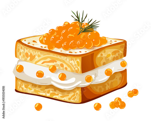 Toasted bread with tomato cubes feta cheese and herbs for classic bruschetta appetizer menu graphic design - Vector Illustration