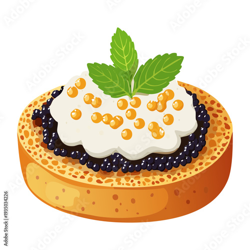 Tartlet with blueberry jam and golden pearls for elegant cocktail party dessert or sweet snack menu - Vector Illustration