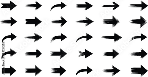 Arrow Icon Set with Solid and Brush Stroke Styles for Direction and Navigation