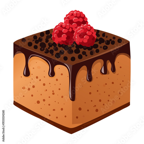 Rich chocolate cake with raspberry and dark glaze for decadent dessert menu in premium bakery shop - Vector Illustration