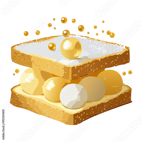 Layered pastry with white cream and gold sugar pearls for luxury catering and elegant dessert shop display - Vector Illustration