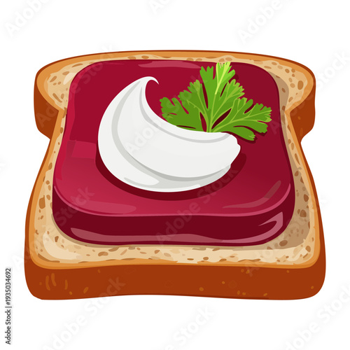 Square toast with red jam and white cream topping for sweet breakfast and traditional bakery shop menu - Vector Illustration