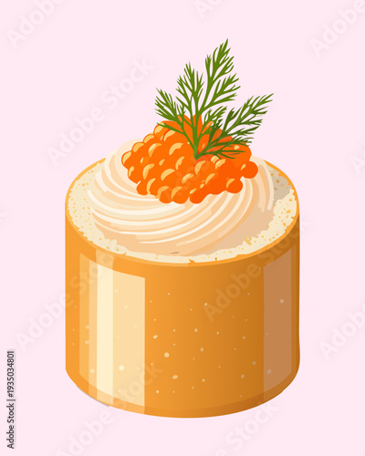 Sophisticated seafood appetizer with orange fish roe and green herb for elegant catering and gourmet party snacks - Vector Illustration
