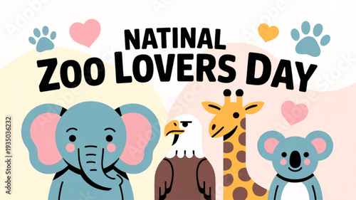 National zoo lovers day celebration with cute cartoon animals
