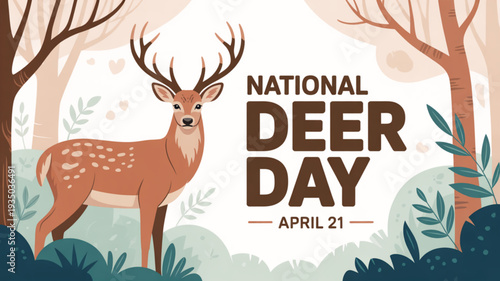 National deer day illustration with deer in forest on april 21 celebrating wildlife conservation and awareness