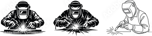 Set of 3 Welder at Work Illustrations Vector
