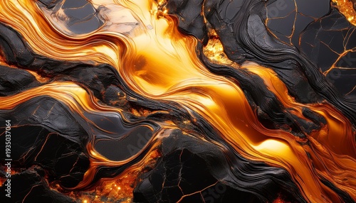 Texture Abstraite De Lave En Fusion Et Marbre Noir Aux Reflets D Or