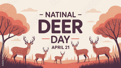 National deer day illustration with deer family in forest on april 21 wildlife conservation concept