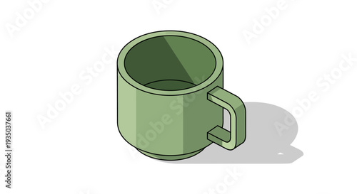 Green Ceramic Mug with Handle, Isometric View