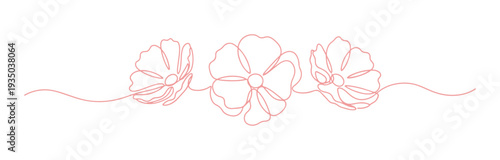 Three blossoms drawn together using a single flowing line.