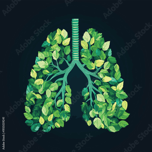 World Tuberculosis Day Conceptual illustration of human lungs made from vibrant green leaves