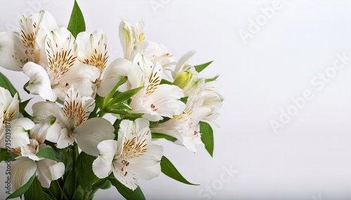 Beautiful Bouquet Of White Alstromeries On A White Background