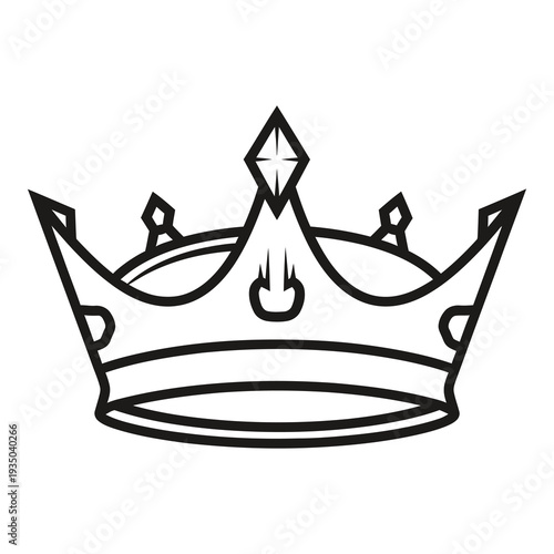 Black line drawing of a crown with pointed jewels on transparent background icon