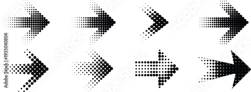 Black and white dotted arrow in various directions and styles arrows