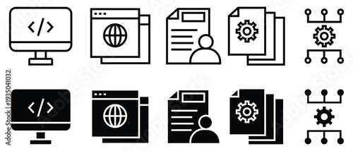 Programming line and solid icons set