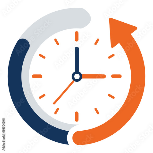Clock with circular arrow indicating time progression and change concept icon