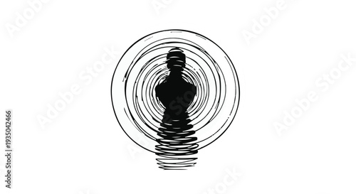 Silhouette of a person standing in concentric circles, symbolizing inner thought or reflection.