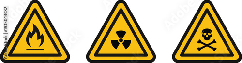 Warning signs for fire biohazard and toxic material