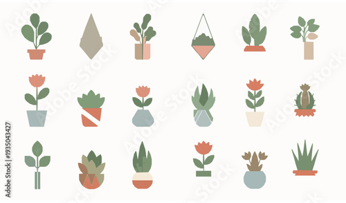 Minimal Scandinavian Potted Plants and Succulent Set – Modern Interior Decor Vector Illustration
