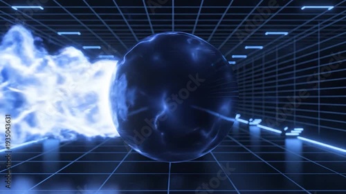 A vibrant blue energy sphere with electrical discharges pulsates within