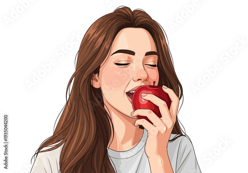 Woman Biting Into a Fresh Apple
