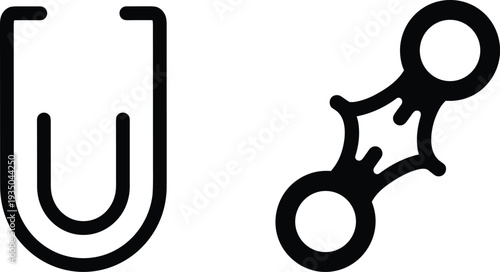 Paper clip and chain link icons set black silhouette vector symbols representing attachment connection document binding and linking concept isolated on white background