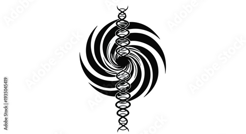 Abstract spiral vortex with DNA helix, representing life's origins and cosmic energy.