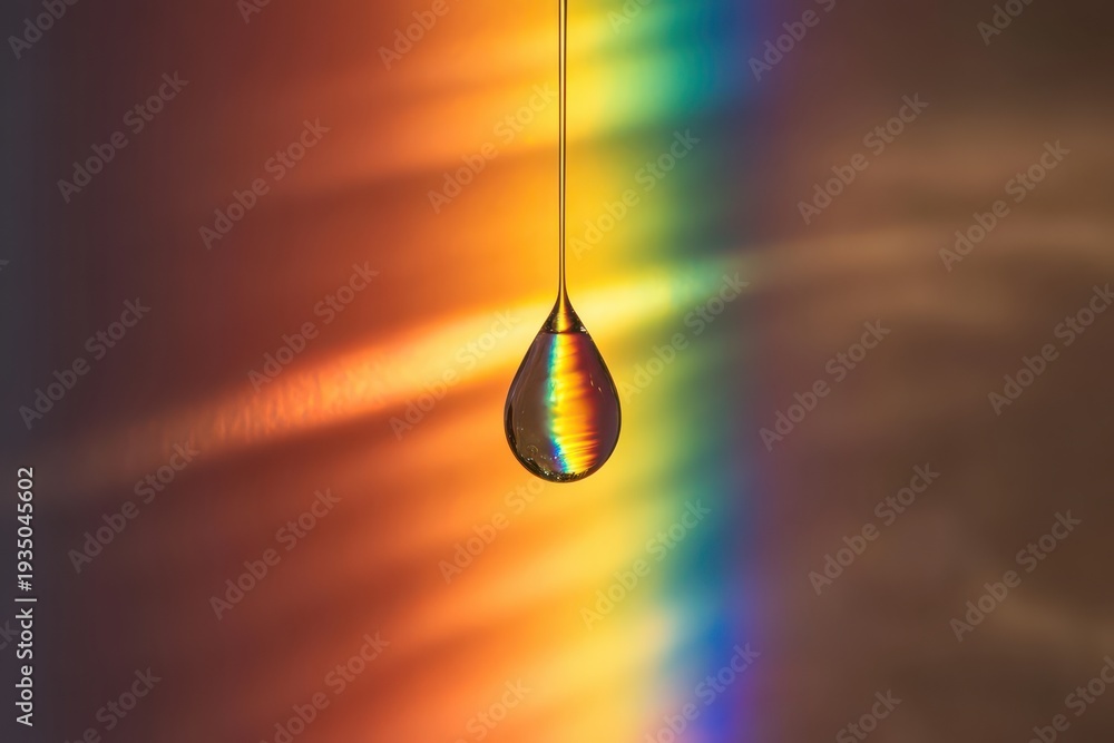 Fototapeta premium Water drop refracting light with rainbow spectrum background