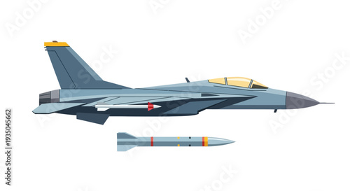 Military Fighter Jet with Missile Illustration.