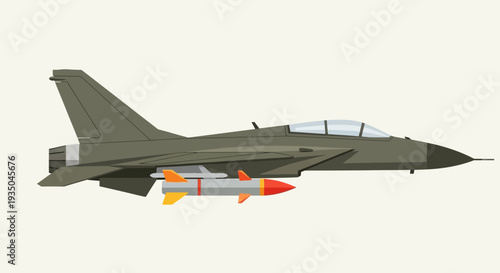 Military Fighter Jet with Missiles Illustration.
