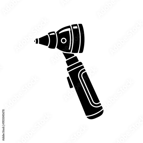 Otoscope Black and White Vector Icon Ear Examination Medical Instrument Line Art Illustration for ENT Clinic and Healthcare Use