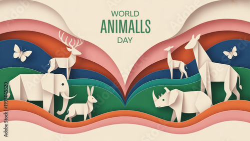 Cute easter bunny sitting with colorful eggs in a vibrant spring field of flowers under a sunny sky