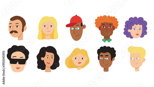 Faces vector illustration of diverse people with different hairstyles and expressions