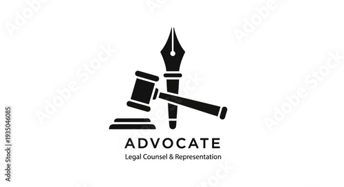 Lawyer's office features a gavel and pen symbol