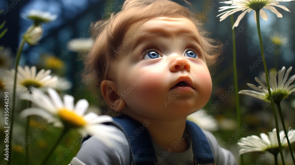 custom made wallpaper toronto digitalCurious Baby Gazing at Daisies in a Lush Meadow