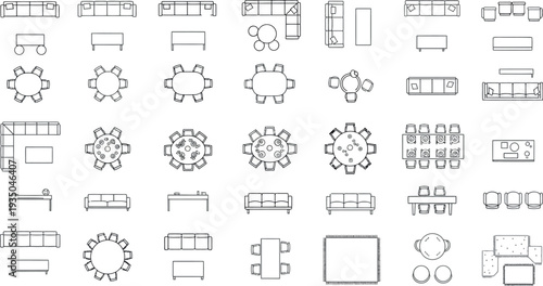 Living Room and Dining Furniture Top View Symbols for Interior Floor Plan Design