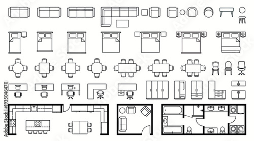 Architectural Floor Plan Furniture Symbols Set for Interior Design and House Planning