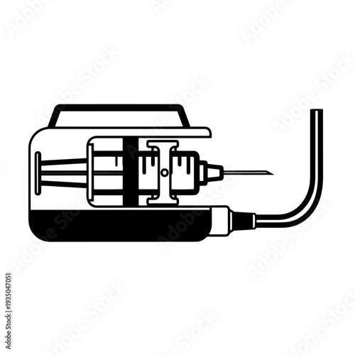 Syringe Pump Device Black and White Vector Icon Infusion Therapy Machine Line Art Illustration for Hospital Intensive Care Clinical Treatment and Medical Equipment Use