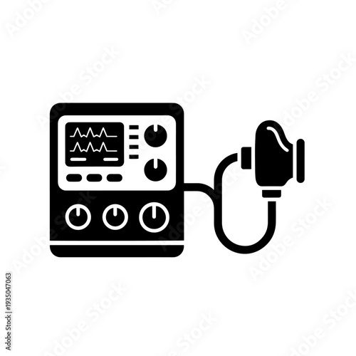 Professional ventilator device black and white vector icon designed in clean outline style representing a mechanical ventilation machine used in intensive care units emergency departments
