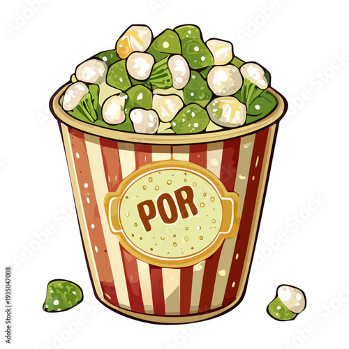Cup of popcorn or puffed snacks in a red and white striped container for movies - Vector Illustration