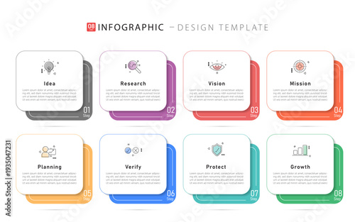 Timeline Creator infographic template. 8 Step timeline journey, calendar Flat simple infographics design template. presentation graph. Business concept with 8 options, gantt vector illustration.