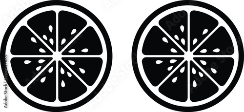 Citrus fruit slice silhouette vector set with orange lemon round segment icon design
