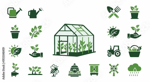 Set of 20 Green Agriculture and Gardening Vector Icons
