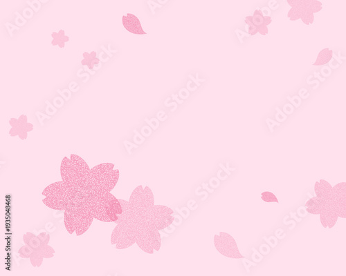 桜の花びらが舞う春の背景素材。淡いピンク色の和風グラデーションとテクスチャ感のある桜のデザイン。お花見、入学式、結婚式やメッセージカードに最適な、華やかで優しい雰囲気のイラスト背景。