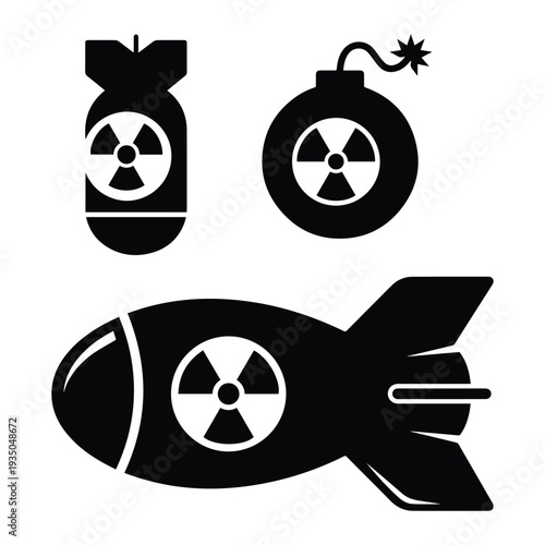 Bomb with a radioactive symbol Icon Silhouette vector black design on a white background