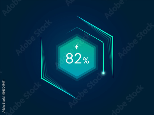 Electric Vehicle battery charging Dashboard UI with abstract hexagon battery charging processing vector illustration design concept Representing EV Car, UI design, application, clean energy, innovatio