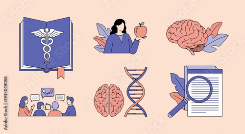 Set of 6 Medical Healthcare and Wellness Concept Illustrations Vector