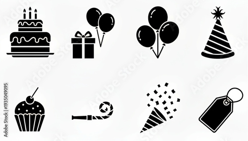 birthday party icons set